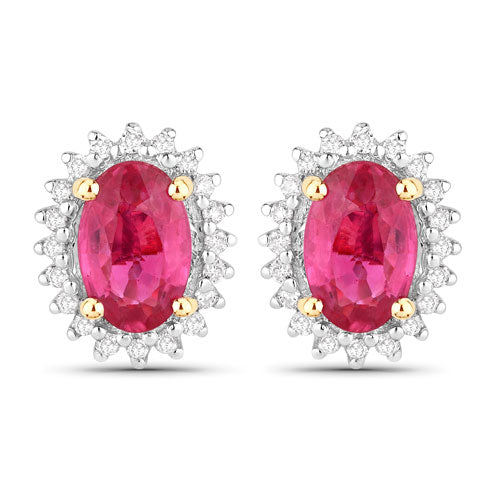1.16 Carat Genuine Ruby and White Diamond 14K Yellow Gold Earrings by Bids.com
