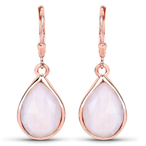 18K Rose Gold Plated 7.60 Carat Genuine Pink Opal .925 Sterling Silver Earrings DestGlow