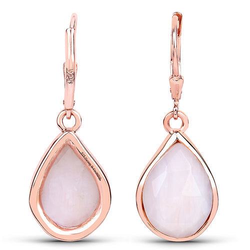 18K Rose Gold Plated 7.60 Carat Genuine Pink Opal .925 Sterling Silver Earrings DestGlow