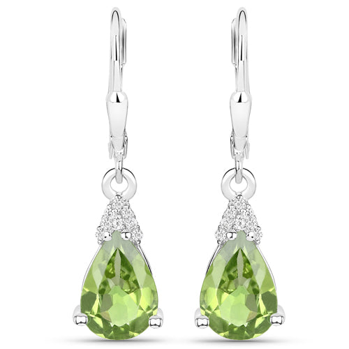 2.80 Carat Genuine Peridot and White Zircon .925 Sterling Silver Earrings by Bids.com