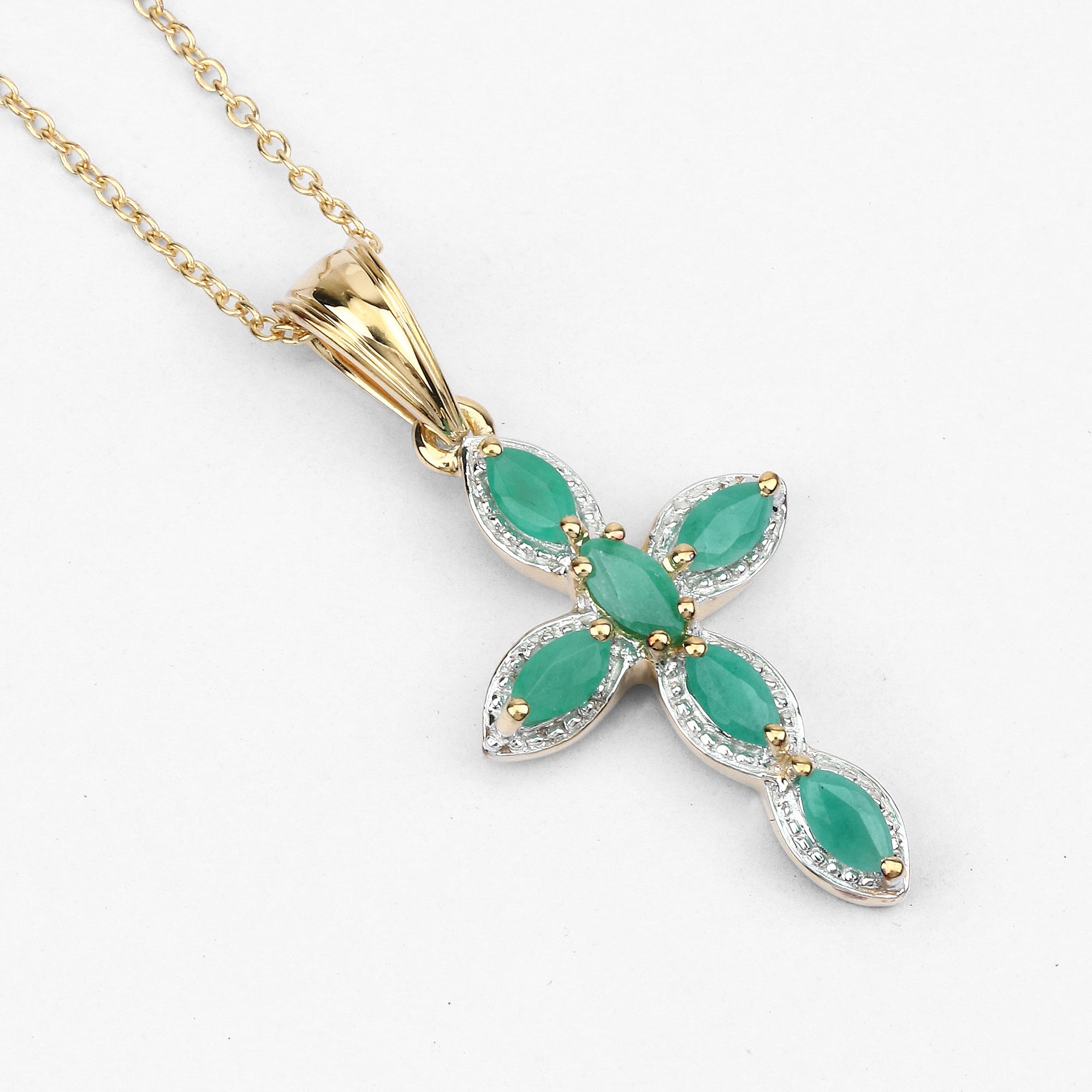 18K Yellow Gold Plated 0.84 Carat Genuine Emerald .925 Sterling Silver Pendant DestGlow