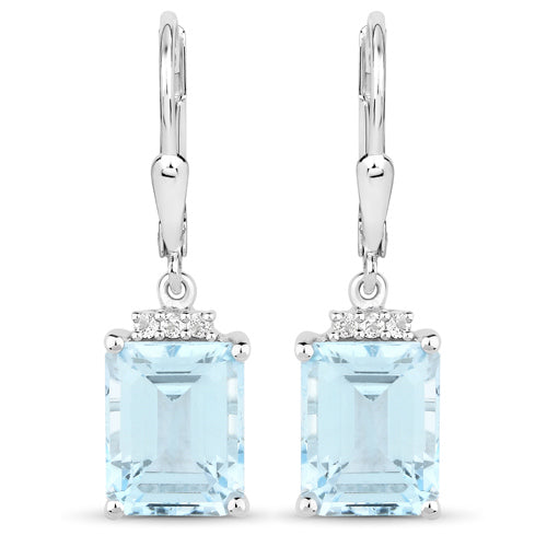 7.91 Carat Genuine Blue Topaz and White Topaz .925 Sterling Silver Earrings DestGlow