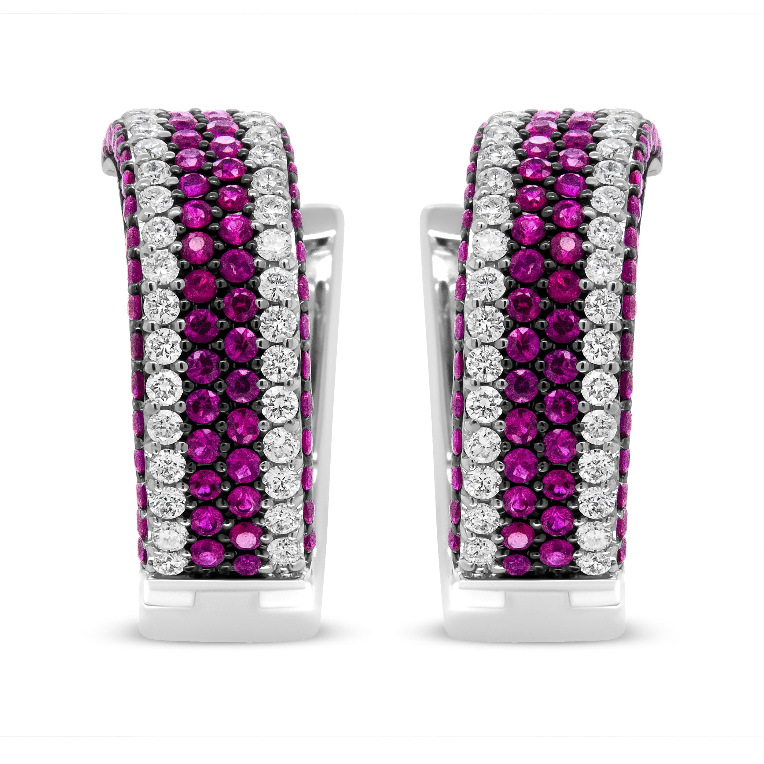 18K White Gold 1 7/8 Cttw Diamond and 1mm Round Red Ruby Open Swish Hoop Earrings (F-G Color, VS1-VS2 Clarity) by Bids.com