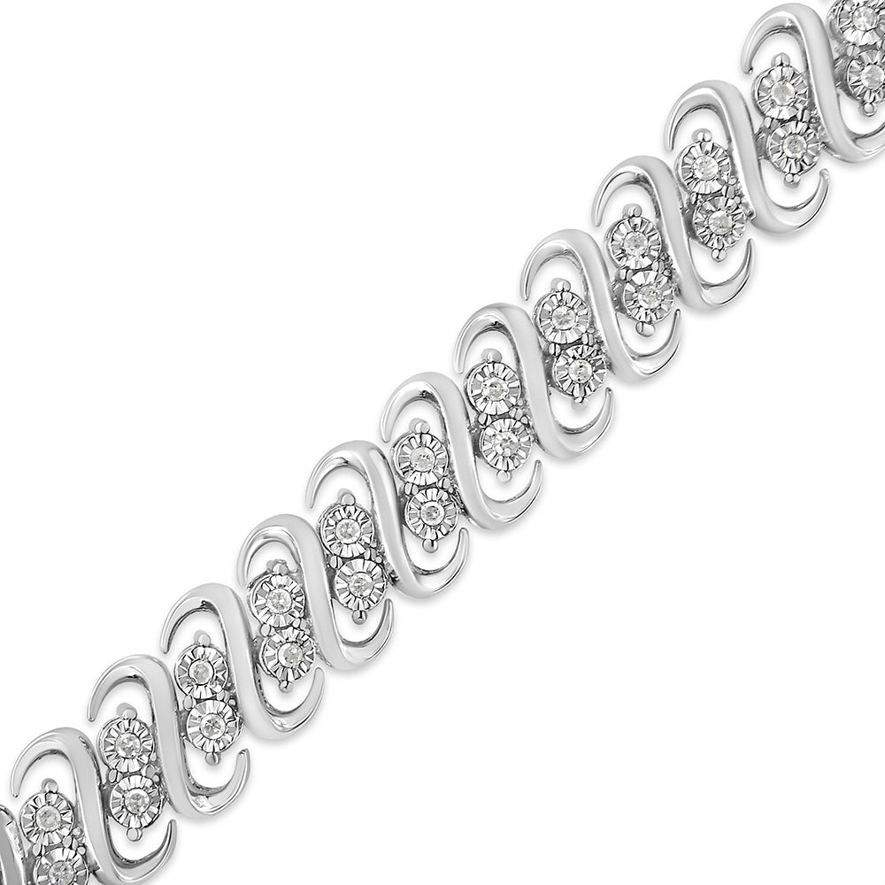 .925 Sterling Silver 1/2 Cttw Diamond Double Row S-Link Bracelet (I-J Color, I2-I3 Clarity) - 7.5" Inches by Bids.com