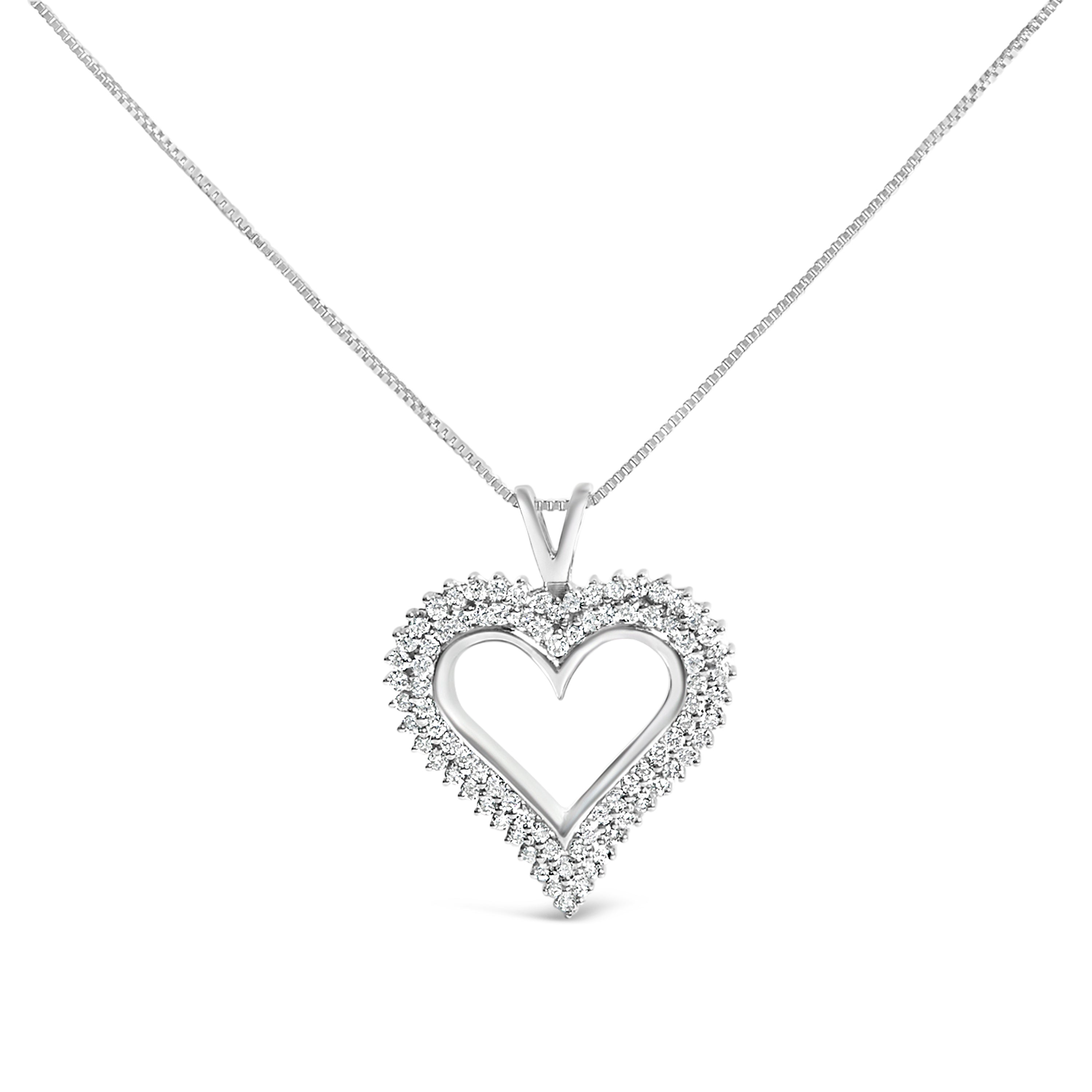 .925 Sterling Silver 1.00 Cttw Lab-Grown Diamond Open Heart Pendant Necklace (F-G Color, VS1-VS2 Clarity) - 18" Inches by Bids.com