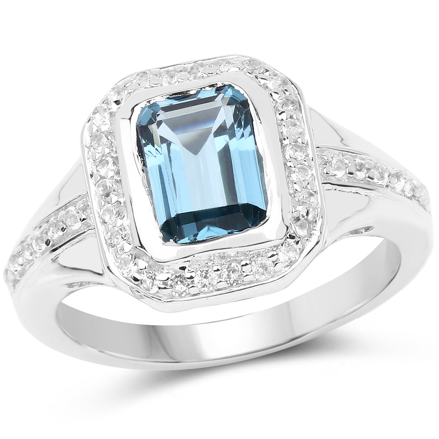 2.29 Carat Genuine London Blue Topaz and White Topaz .925 Sterling Silver Ring DestGlow