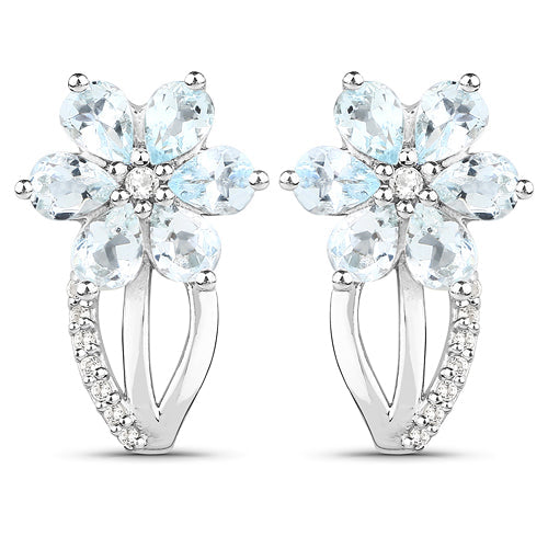 1.54 Carat Genuine Aquamarine and White Topaz .925 Sterling Silver Earrings by Bids.com