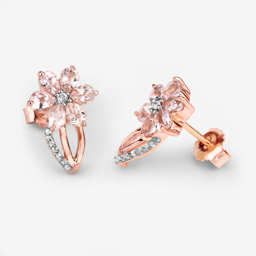 1.66 Carat Genuine Morganite and White Topaz .925 Sterling Silver Earrings DestGlow