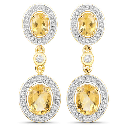 18K Yellow Gold Plated 5.70 Carat Genuine Citrine and White Topaz .925 Sterling Silver Earrings by Bids.com