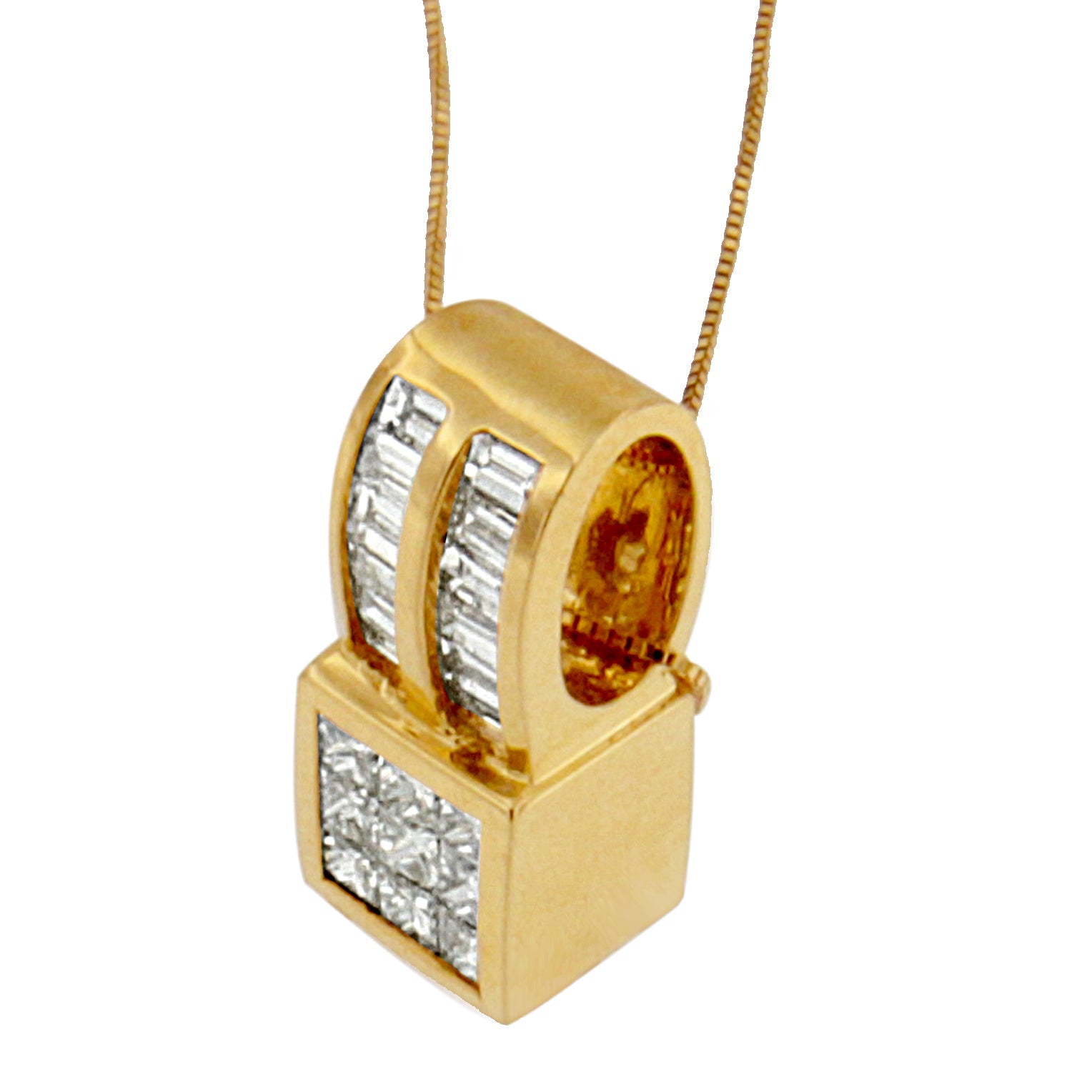 14K Yellow Gold 1 1/4 cttw Princess and Baguette Cut Geometric Inspired Diamond Pendant Necklace (H-I, VS1-VS2) by Bids.com