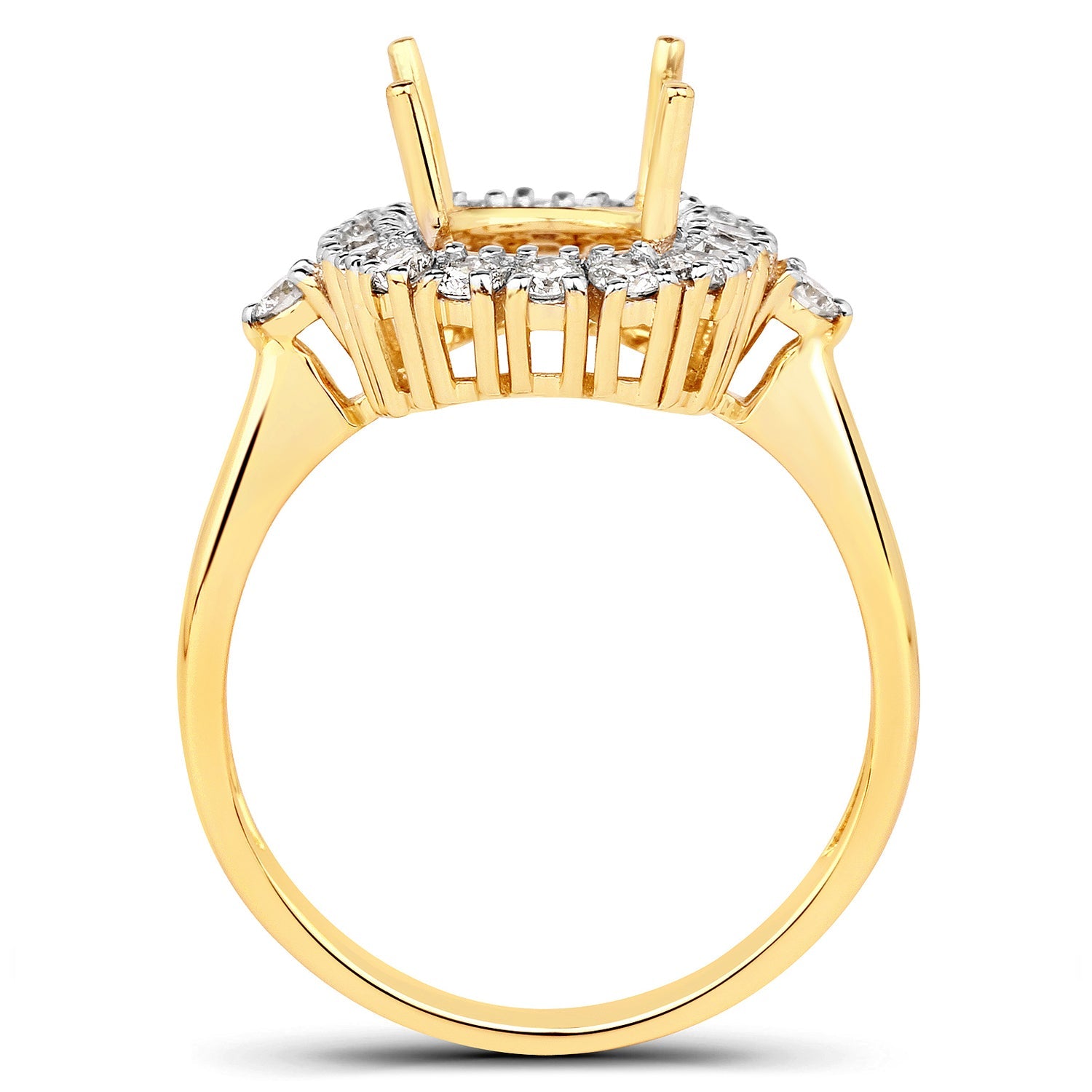 0.54 Carat Genuine White Diamond 14K Yellow Gold Semi Mount Ring - holds 9x7mm Cushion Gemstone by Bids.com
