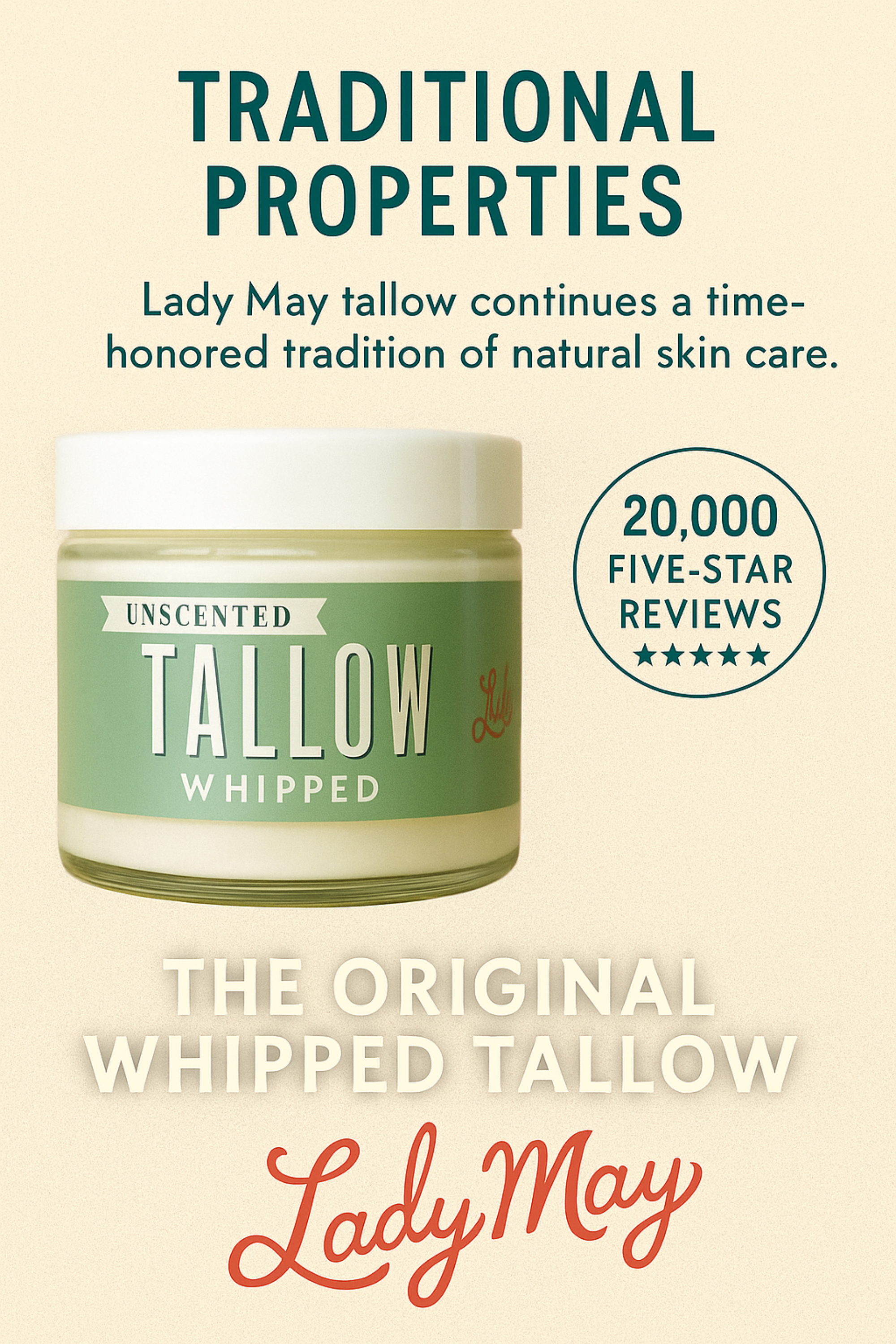 Unscented Tallow Skincare 9oz Trio - Whipped Moisturizer, Body Butter & Balm | Lady May Tallow