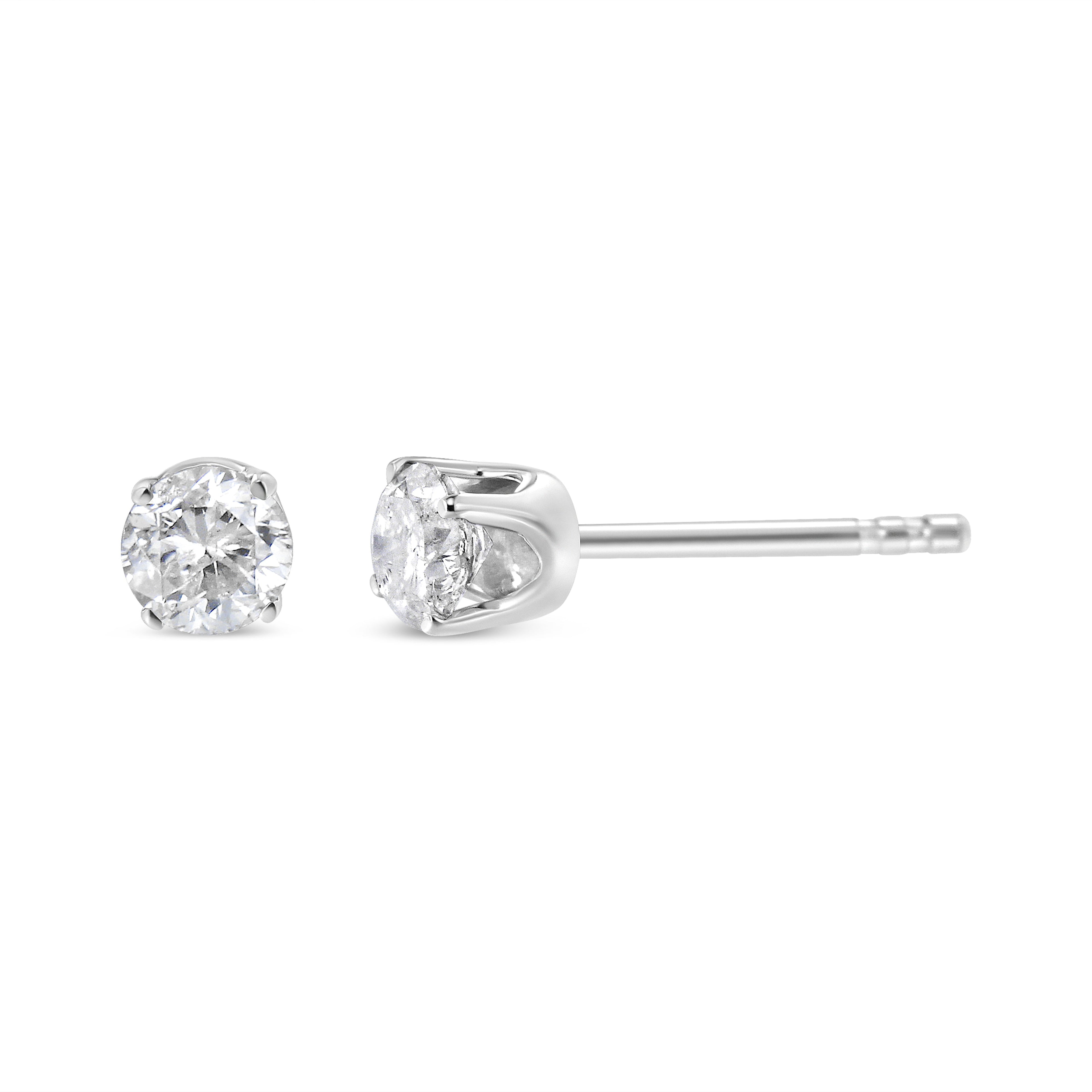 14K White Gold 1.0 Cttw 4-Prong Set Brilliant Round-Cut Solitaire Lab Grown Diamond Push Back Stud Earrings (E-F Color, VVS2-VS1 Clarity) DestGlow
