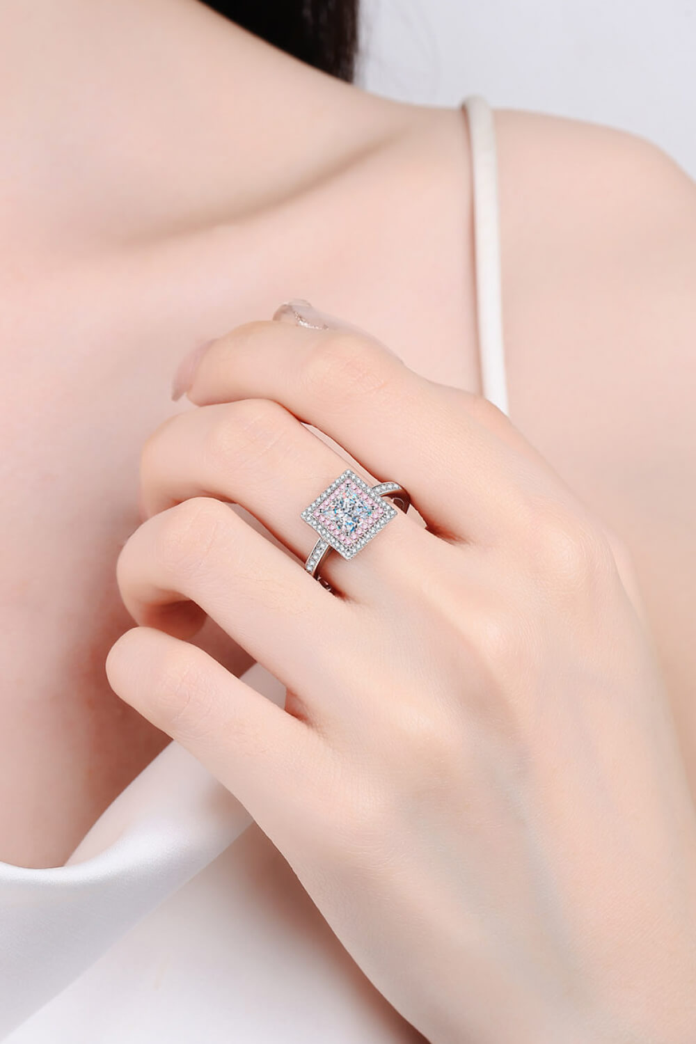 Stay Elegant 1 Carat Two-Tone Pink Princess-Cut Sparkala™ Ring (Platinum Over Pure Sterling Silver) by Sparkala