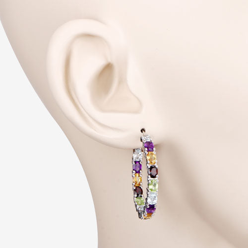 5.44 Carat Genuine Multi Stones .925 Sterling Silver Earrings DestGlow
