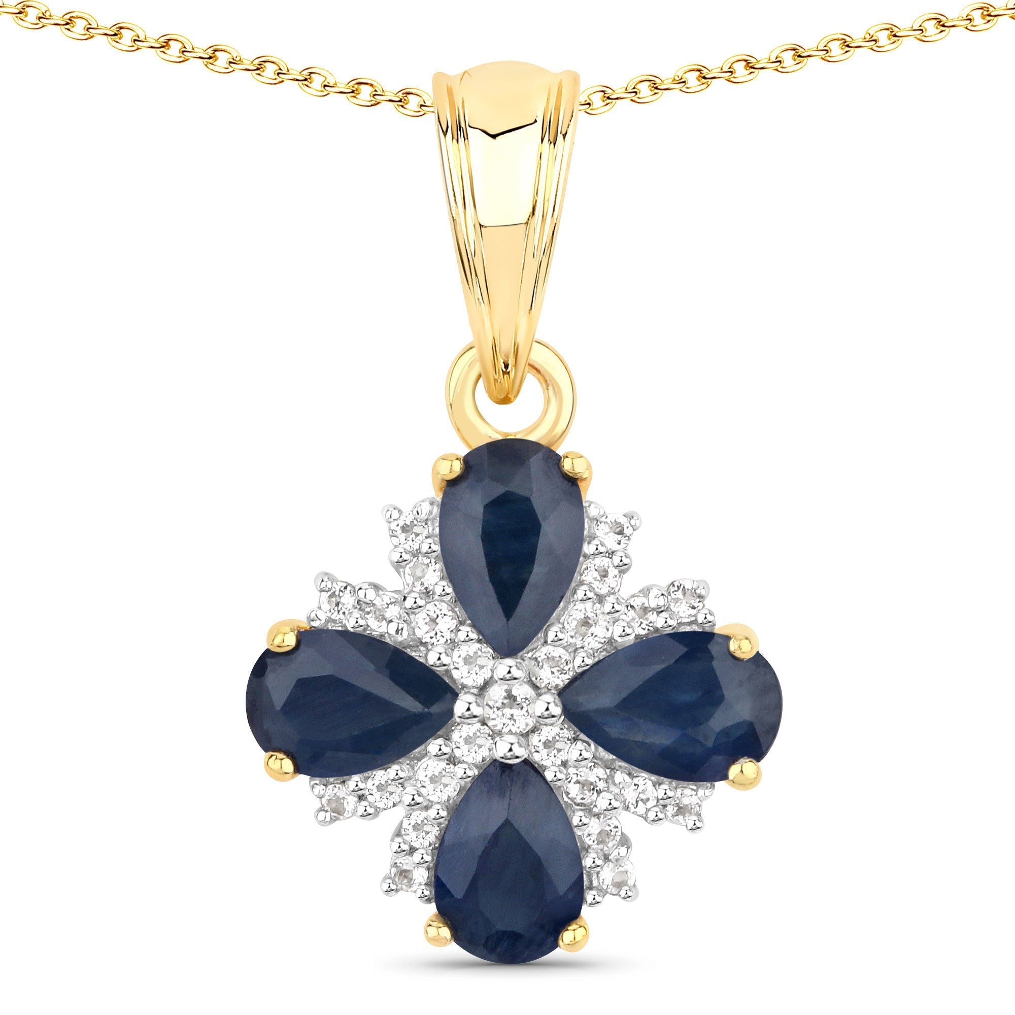 1.87 Carat Genuine Blue Sapphire and White Topaz .925 Sterling Silver Pendant DestGlow