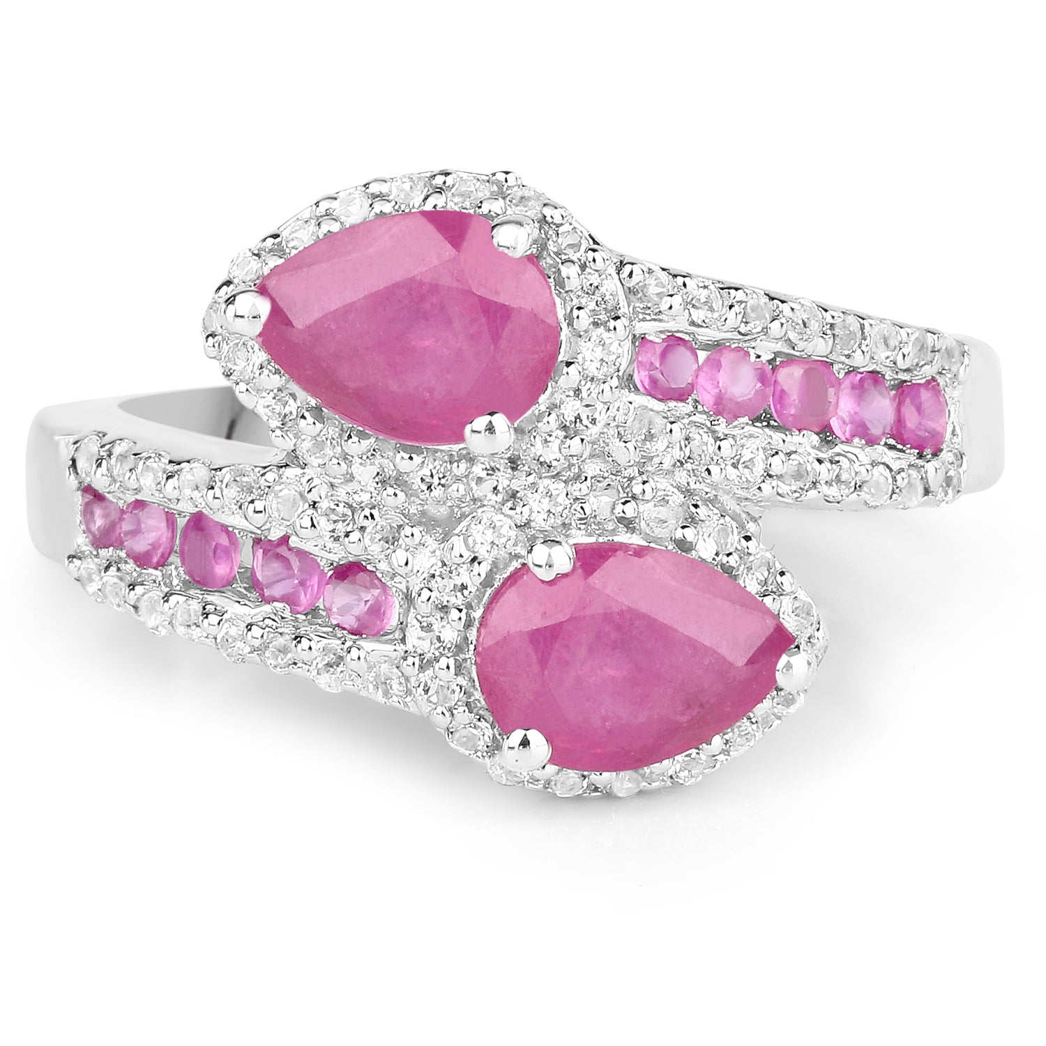 2.43 Carat Glass Filled Ruby and White Topaz Sterling Silver Ring by Bids.com