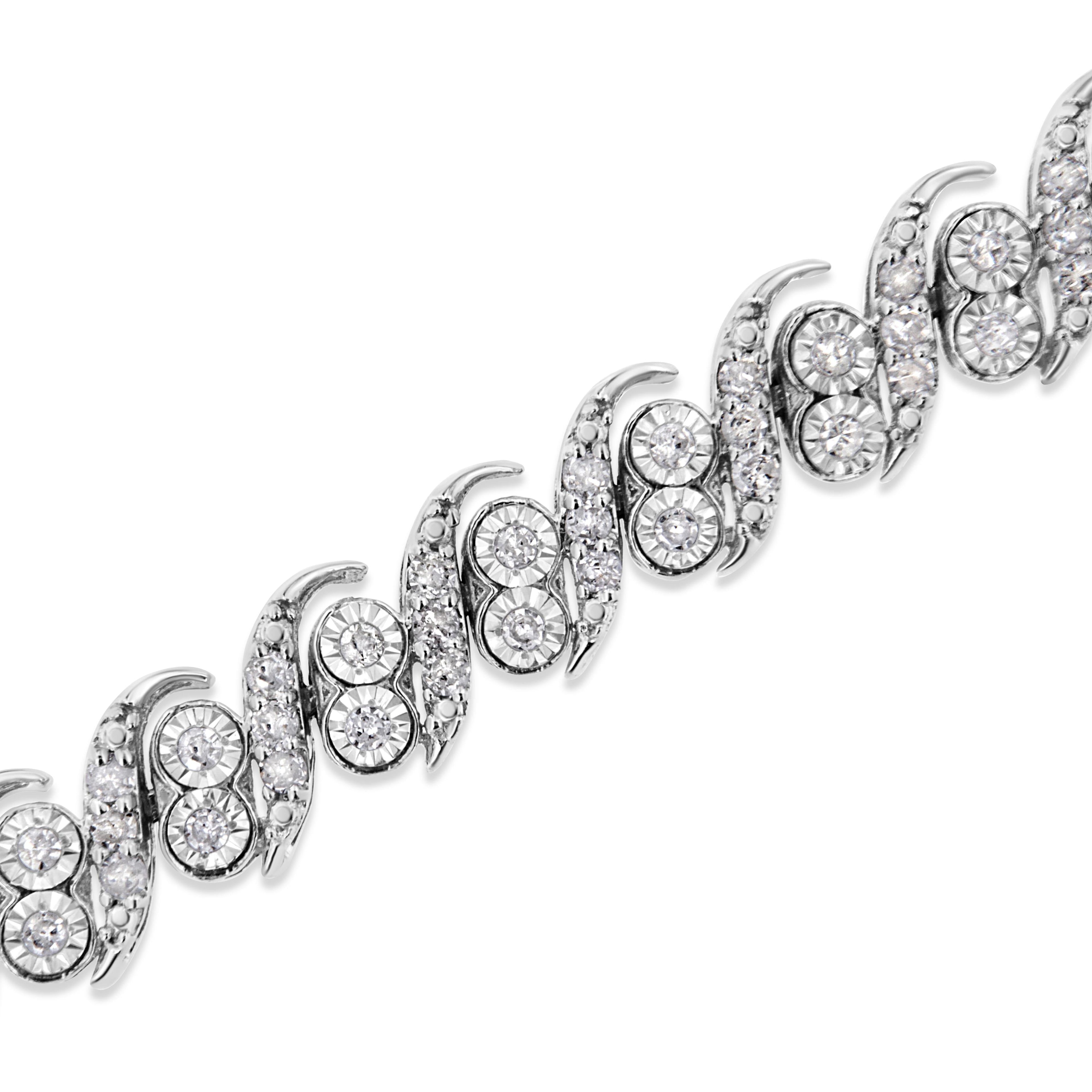 .925 Sterling Silver 2.0 Cttw Round-Cut Diamond "S" Link Bracelet (I-J Color, I3 Clarity) - 7.25" by Bids.com