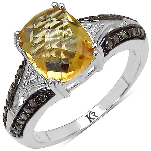 2.82 Carat Genuine Citrine, Champagne Diamond & White Diamond .925 Sterling Silver Ring by Bids.com