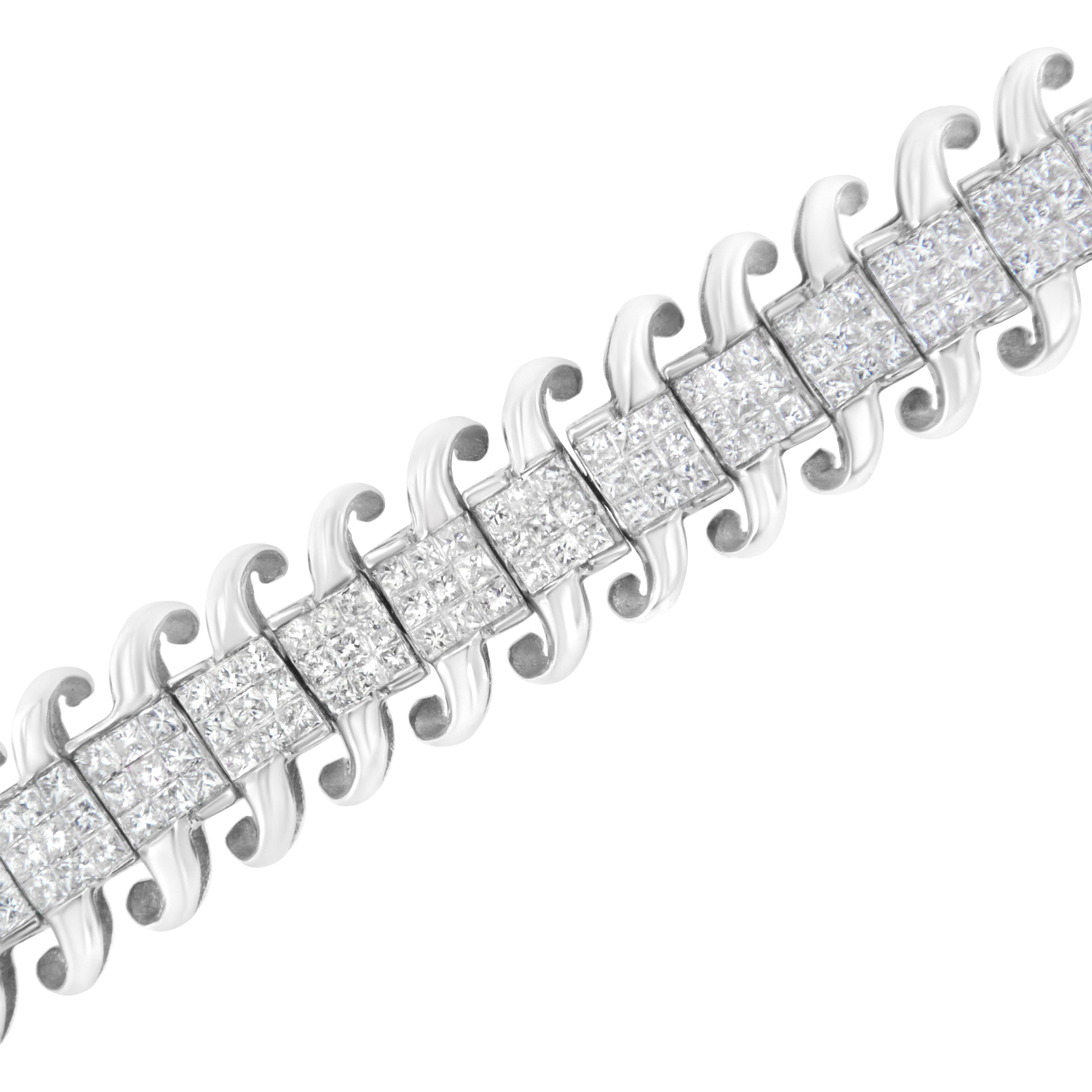 14K White Gold 5.0 Cttw Princess Cut Diamond 7" Invisible Set Wavy S-Link Tennis Bracelet (G-H Color, SI1-SI2 Clarity) by Bids.com