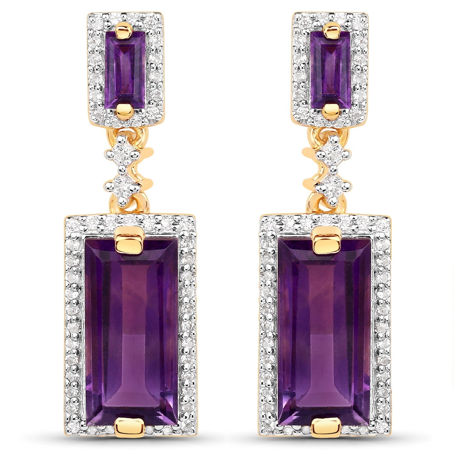18K Yellow Gold Plated 6.01 Carat Genuine Emerald and White Topaz .925 Sterling Silver Earrings