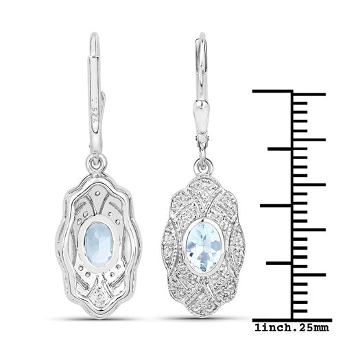 0.96 Carat Genuine Aquamarine and White Topaz .925 Sterling Silver Earrings DestGlow