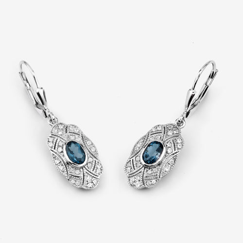 1.32 Carat Genuine London Blue Topaz and White Topaz .925 Sterling Silver Earrings DestGlow