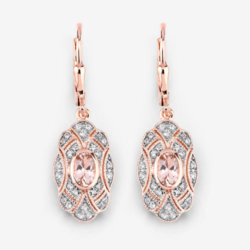 1.04 Carat Genuine Morganite and White Topaz .925 Sterling Silver Earrings DestGlow
