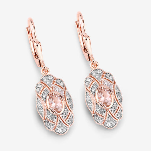 1.04 Carat Genuine Morganite and White Topaz .925 Sterling Silver Earrings DestGlow