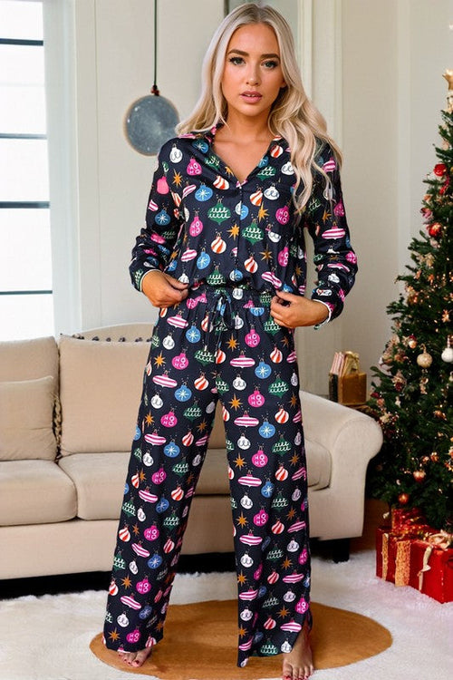 Women's Christmas Pajama Set - Holiday Print Long Sleeve Shirt & Pants