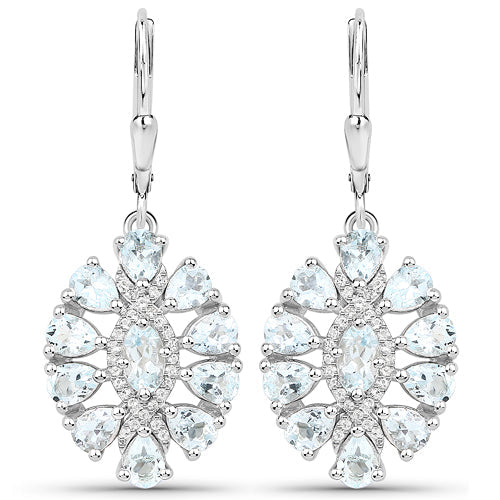 2.93 Carat Genuine Aquamarine and White Topaz .925 Sterling Silver Earrings by Bids.com