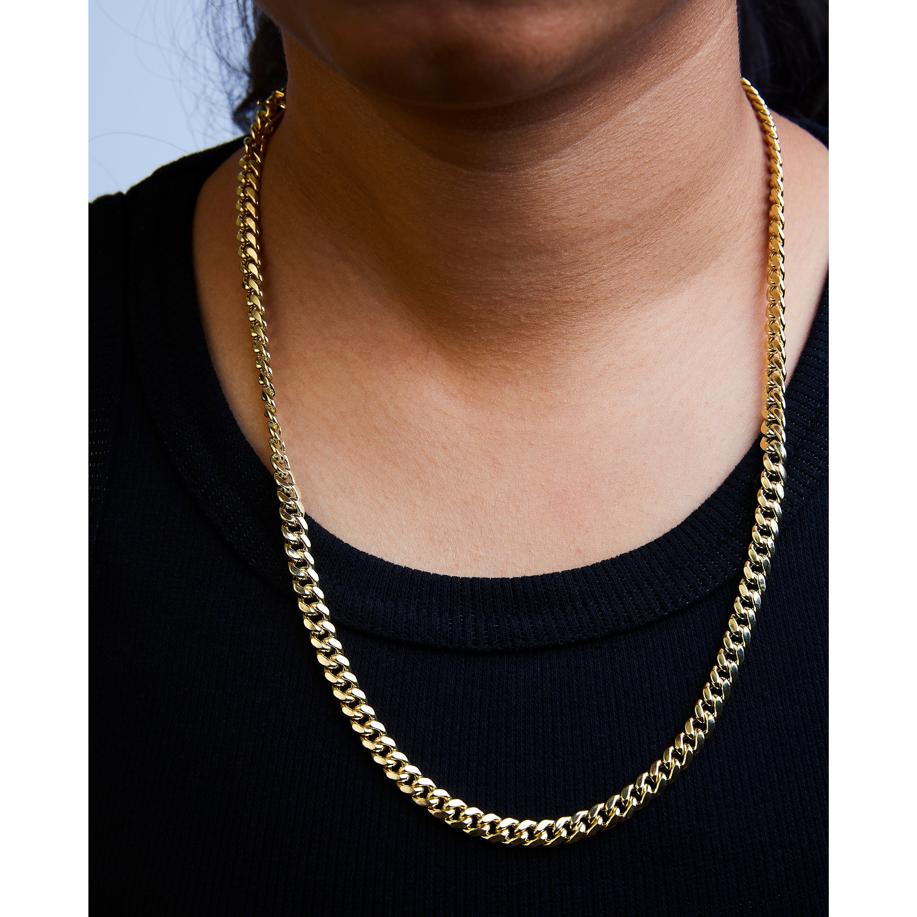 Semi-Solid 14K Yellow Gold 6.1mm Classic Miami Cuban Chain Necklace - 22 Inches DestGlow