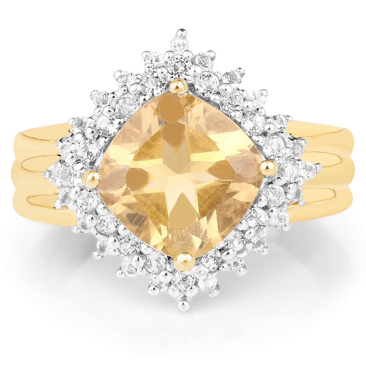 14K Yellow Gold Plated 3.58 Carat Genuine Citrine & White Topaz .925 Sterling Silver Ring by Bids.com