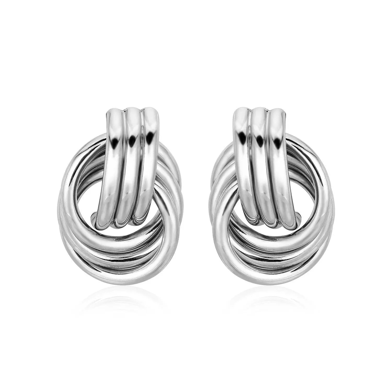 Polished Love Knot Earrings with Interlocking Rings in Sterling Silver