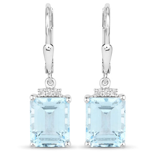 7.91 Carat Genuine Blue Topaz and White Topaz .925 Sterling Silver Earrings DestGlow