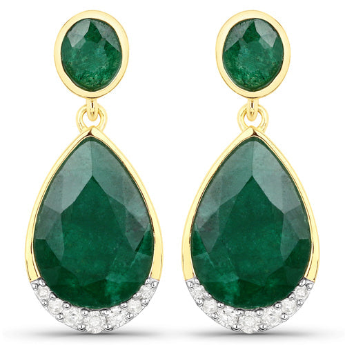 6.10 Carat Dyed Emerald and White Diamond .925 Sterling Silver Earrings DestGlow