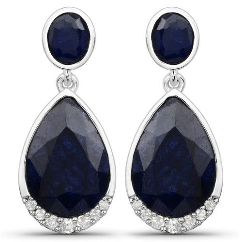 7.90 Carat Dyed Sapphire and White Diamond .925 Sterling Silver Earrings by Bids.com