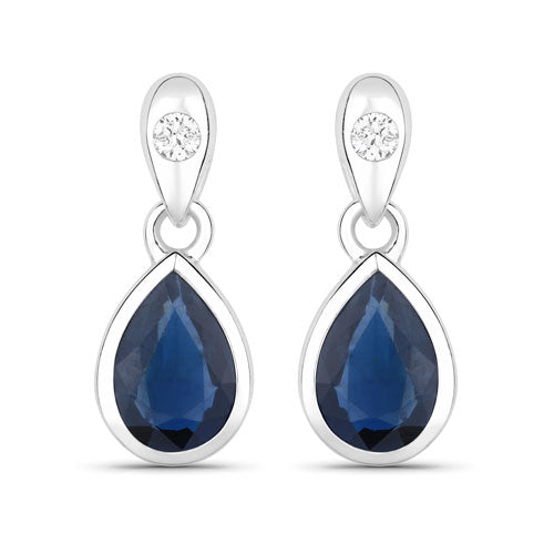 1.65 Carat Genuine Blue Sapphire and White Diamond 10K White Gold Earrings by Bids.com