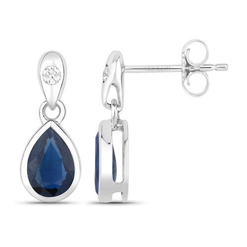1.65 Carat Genuine Blue Sapphire and White Diamond 10K White Gold Earrings by Bids.com