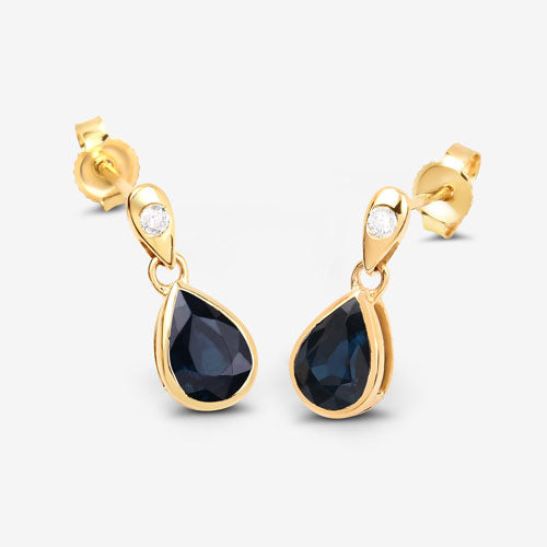 1.65 Carat Genuine Blue Sapphire and White Diamond 10K Yellow Gold Earrings by Bids.com