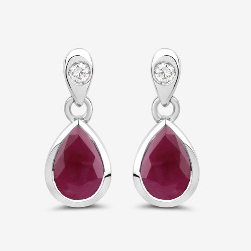 1.65 Carat Genuine Ruby and White Diamond 10K White Gold Earrings by Bids.com