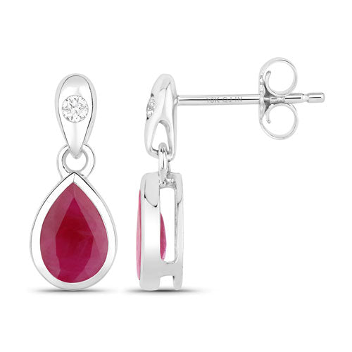 1.65 Carat Genuine Ruby and White Diamond 10K White Gold Earrings by Bids.com