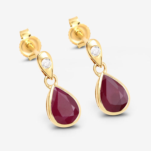 1.65 Carat Genuine Ruby and White Diamond 10K Yellow Gold Earrings by Bids.com