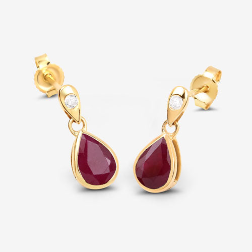 1.65 Carat Genuine Ruby and White Diamond 10K Yellow Gold Earrings by Bids.com