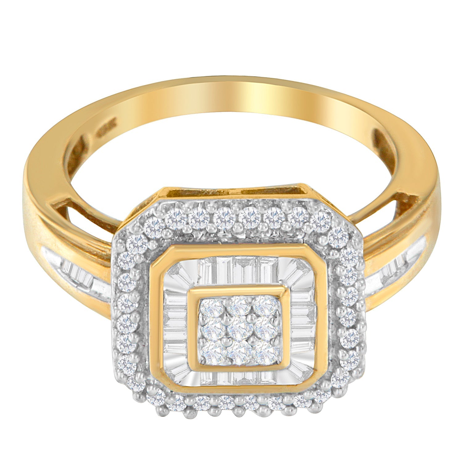 10K Yellow Gold 1/2 Cttw Diamond Square Cluster Cocktail Ring DestGlow