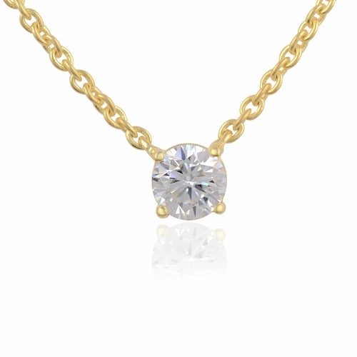 White Moissanite Chain Pendant - 4mm Round Lab Grown Sterling Silver Necklace