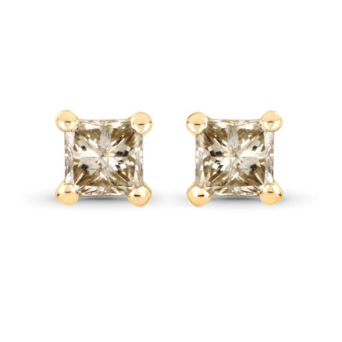 0.31 Carat Genuine Champagne Diamond 14K Yellow Gold Earrings (I1-I2) DestGlow