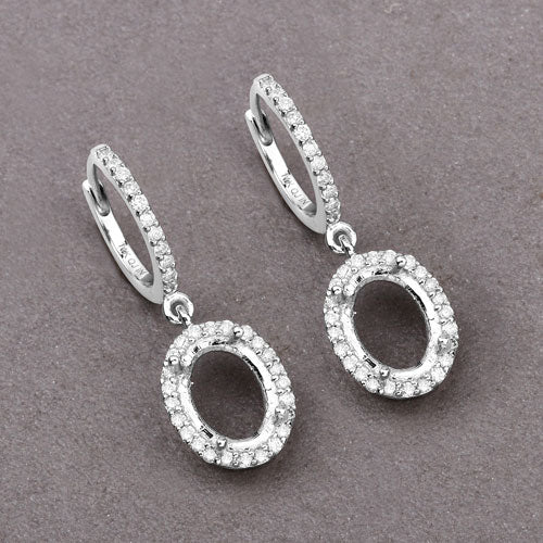 0.32 Carat Genuine White Diamond 14K White Gold Semi Mount Earrings - holds 8x6mm Oval Gemstones by Bids.com