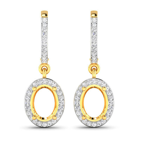 0.32 Carat Genuine White Diamond 14K Yellow Gold Semi Mount Earrings - holds 8x6mm Oval Gemstones by Bids.com