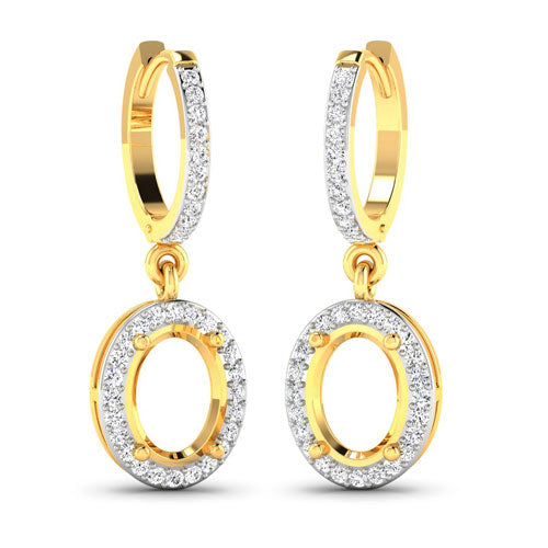 0.32 Carat Genuine White Diamond 14K Yellow Gold Semi Mount Earrings - holds 8x6mm Oval Gemstones by Bids.com